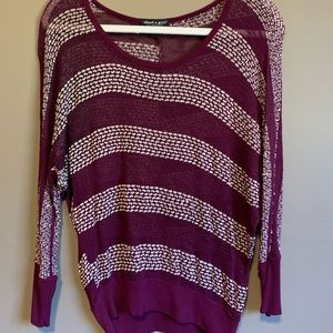 Wine sheer sweater with beige striping